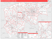 Greenville-Anderson-Mauldin Metro Area Wall Map Red Line Style